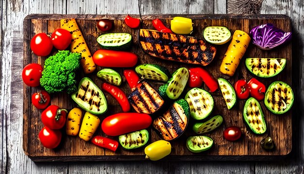 Foto gebakken groenten op houten achtergrond gezond eten bbq veganistische maaltijd