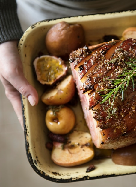 Gebakken ham eten fotografie recept idee