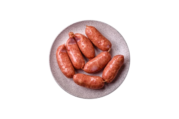 Gebakken kip of varkensvlees worstjes zout specerijen en kruiden
