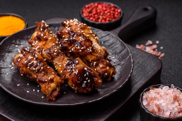 Gebakken kippenvleugels in teriyaki saus Heet pittige takeaway eten