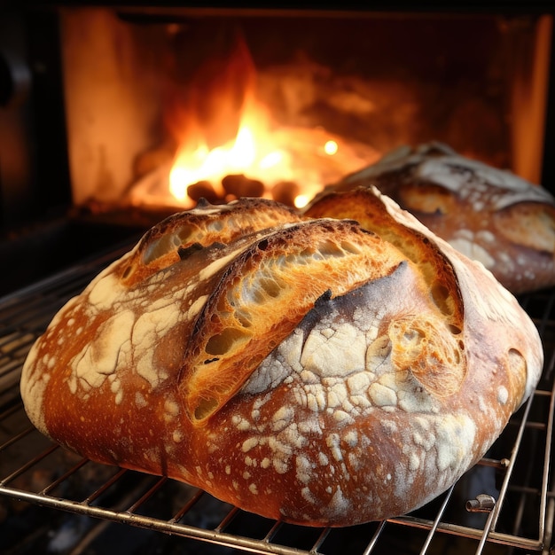 Gebakken knapperig zuurdeegbrood in de oven Broodbereiding Generatieve AI