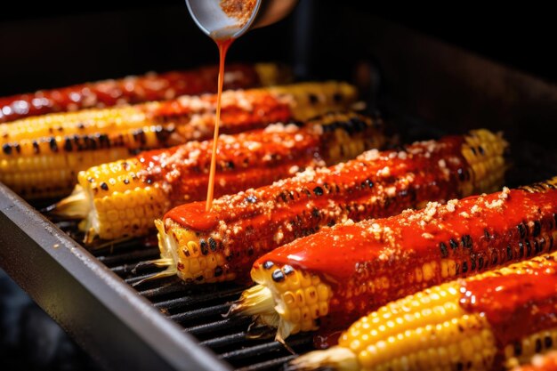 Foto gebakken maïs bedekt met zelfgemaakte bbq-saus