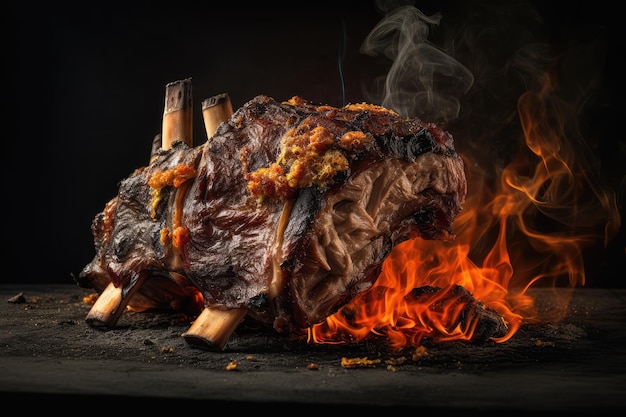 Gebakken ribben lam barbecue geroosterd vlees op donkere achtergrond gebakken ribben abstracte generatieve AI illustratie