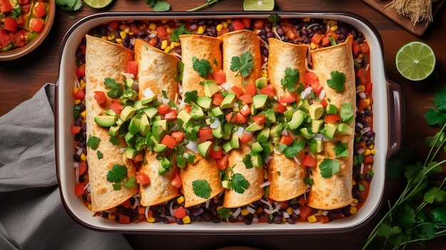 Gebakken vegetarische enchiladas gevuld met groenten