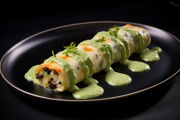 Gebakken zwaardvis enchiladas met avocado salsa verde