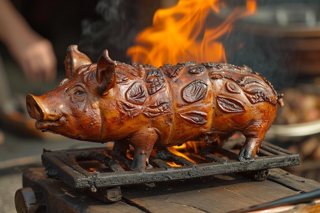 Foto gebarbecued speenvarken of geroosterd speenvarken