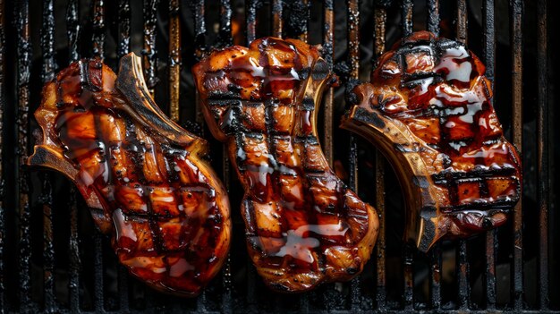 Foto gebarbecueerde gegrilde varkensbelly-snijden op een hete grill met steenkoolmerken