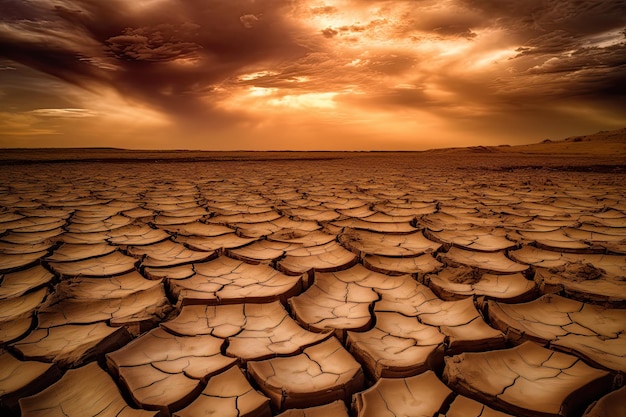 Gebarsten gedroogde aarde Grondtextuur Droogte of droog land Generatieve AI