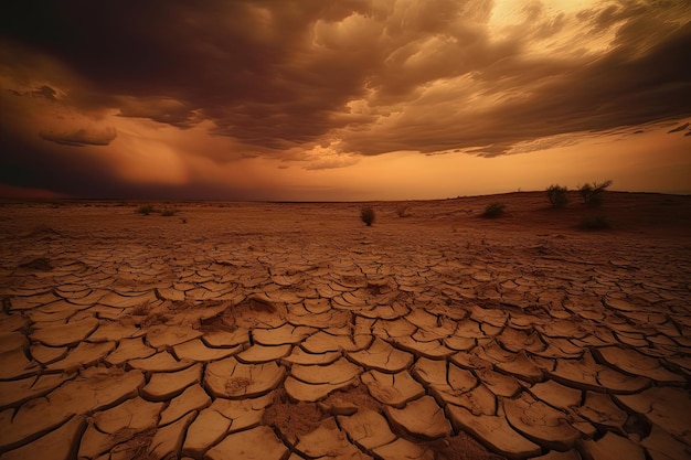 Gebarsten gedroogde aarde Grondtextuur Droogte of droog land Generatieve AI