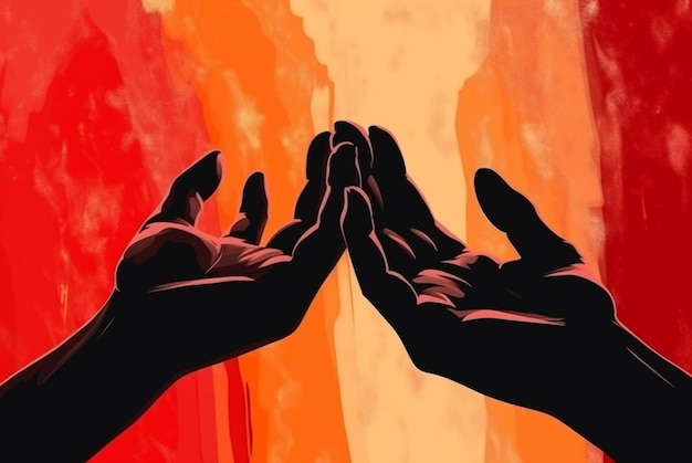 Gebedshanden op een rode en oranje achtergrond Vectorillustratie
