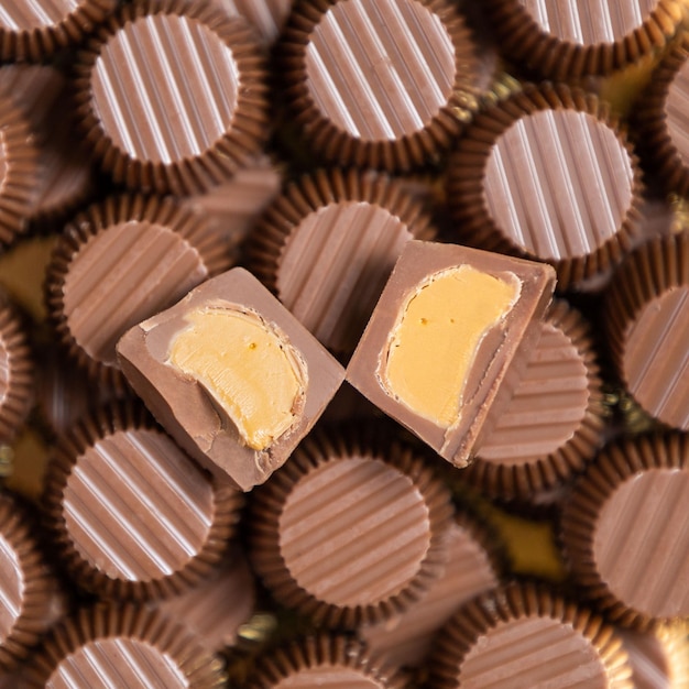 Foto gebeten ronde chocolade close-up bovenaanzicht