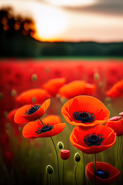 Gebied van een bloeiende rode papaver