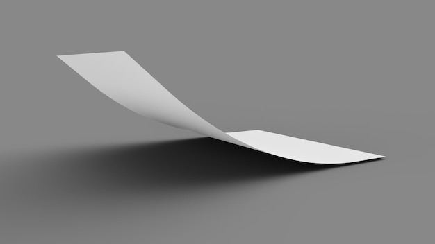 Gebogen leeg vel papier leeg papier Mockup A4-formaat papier met schaduwen op grijze achtergrond 3d