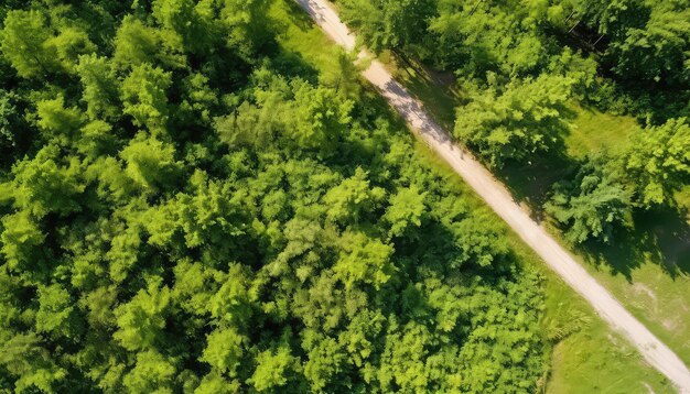 Gebogen weg door levendig groen bos