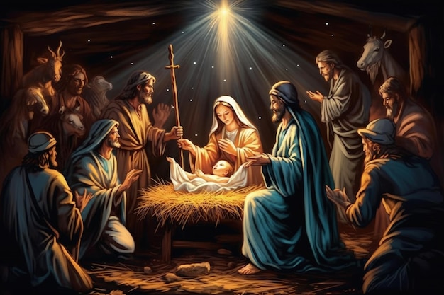 Geboorte van jezus christus in bethlehem kerstnacht