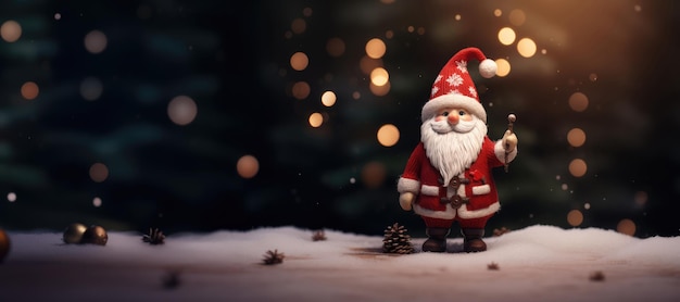 Geborduurde kerstmanpop met kerstboom en bokeh achtergrondruimte voor tekst