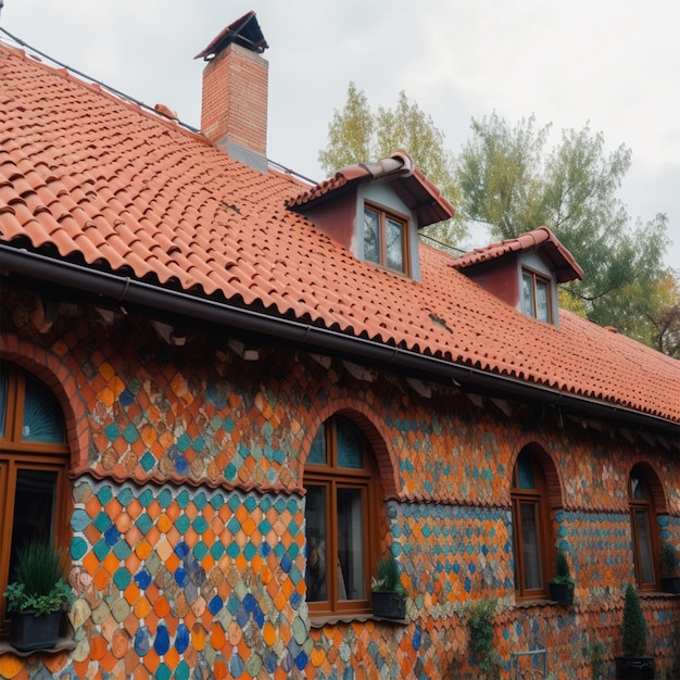 Gebouw bedekt met grote kleurrijke mozaïektegels