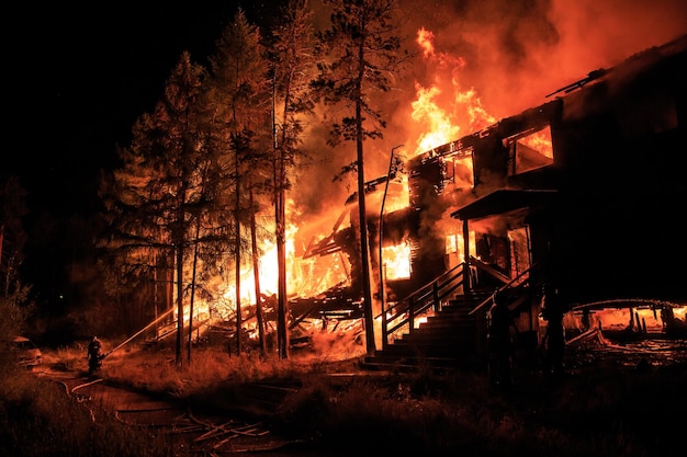 Gebouw in brand 's nachts