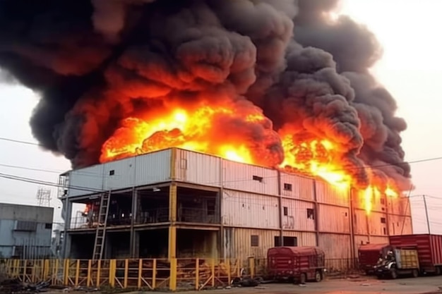 Gebouw in vuur en vlam AI gegenereerd