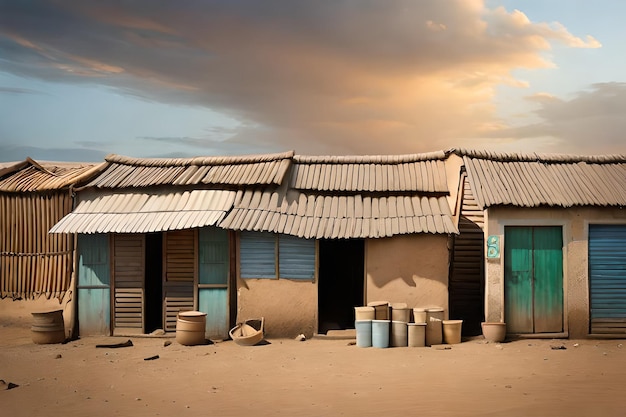 gebouwen en winkelfronten in een gemiddelde Afrikaanse township