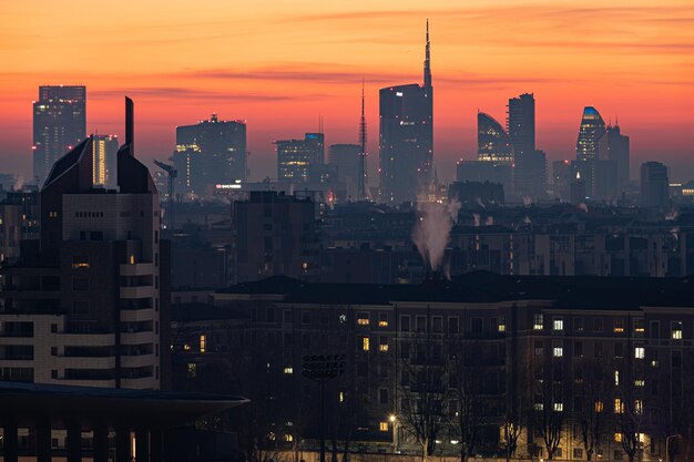 Foto gebouwen in de stad bij zonsopgang