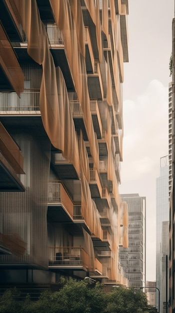 gebouwen met balkons en balkons aan de zijkanten ervan generatieve ai