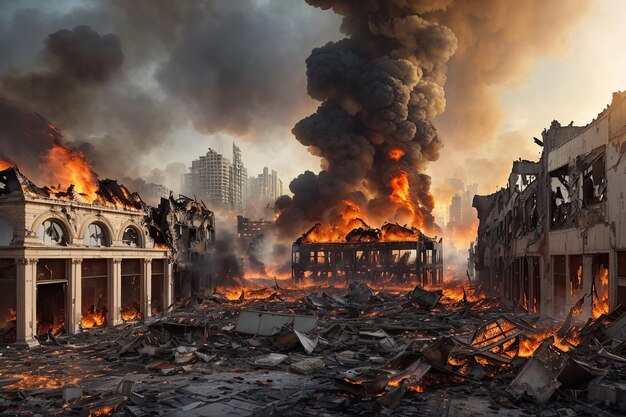 Gebouwen puin en verwoesting door oorlogsbrand verlies