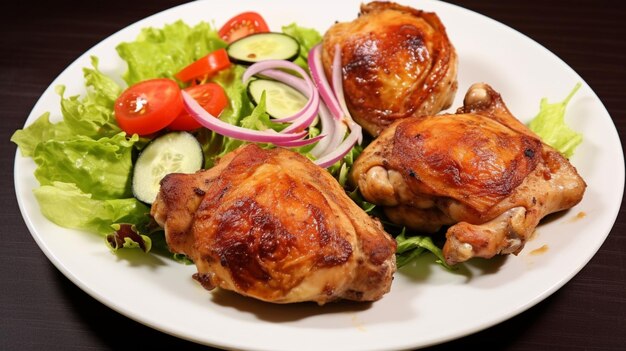 Gebraden kippen dijen met een kant Salade kippen dij vlees AI Generative