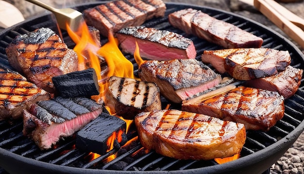 Gebraden vlees barbecue gourmet maaltijd steenkool verbranden gezond eten