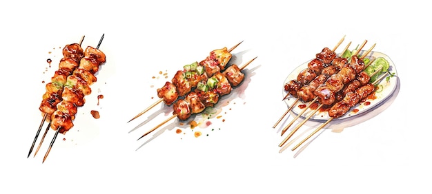 Gebraden yakitori skewer ai gegenereerde waterverf