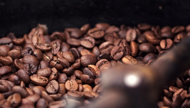 Gebrande koffiebonen in een brandmachine foto