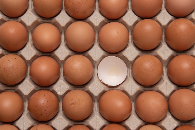 Gebroken ei rond door veel eieren op kar