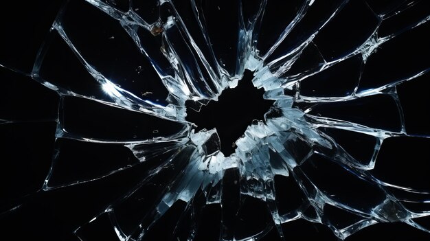 Gebroken glas op zwarte achtergrond Glasfragmenten Scherven glas