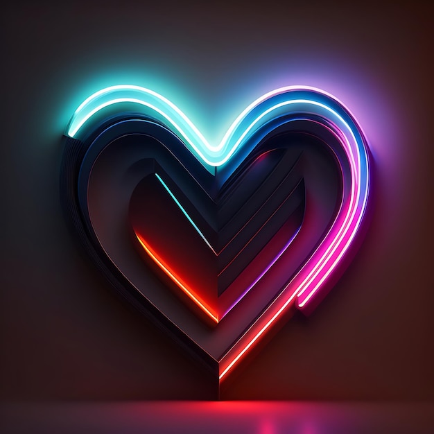 Gebroken hart Neon kunstwerk kraken liefde ontwerp gloeiend licht tegen donkere achtergrond