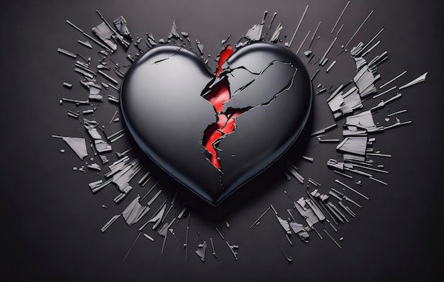 Foto gebroken hart op zwarte achtergrond concept liefde en echtscheiding