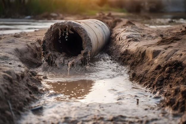 Gebroken pijp die water lekt water lekt uit de openbare consumptiepijp Neuraal netwerk AI gegenereerd