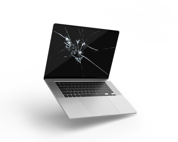 Gebroken scherm laptop 3D-weergave gebarsten scherm laptop