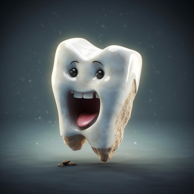 Gebroken tand met holte en een droevig gezicht tandheelkundige gezondheid tanden hygiëne medisch concept