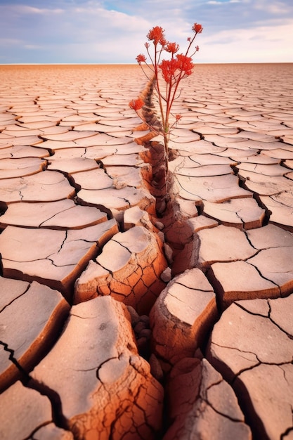 Foto gebroken woestijngrond in een droog landschap gecreëerd met generatieve ai