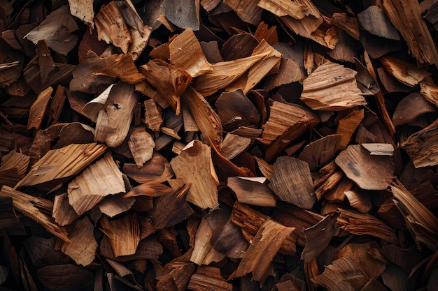 Gebruik van houtsnippers als een waardevolle bron voor schone energieoplossingen Concept Vernieuwbare energie Gebruik van biomassa Duurzame praktijken Schone elektriciteitsopwekking Houtsnippers Energie