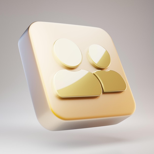 Gebruiker vriend pictogram. Golden User Friend-symbool op mat gouden plaat. 3D-gerenderde sociale mediapictogram.