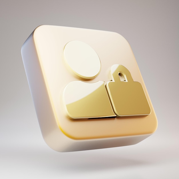 Gebruikersvergrendelingspictogram. Golden User Lock-symbool op mat gouden plaat. 3D-gerenderde sociale mediapictogram.