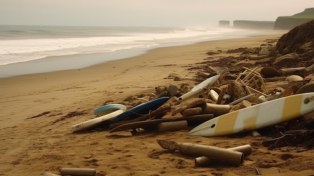 Gebruikte surfplanken op het strand