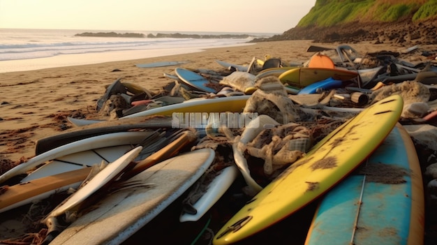 Gebruikte surfplanken op het strand