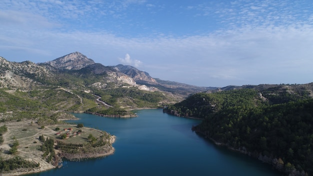 Gecitkoy Dagdere dam with turquoise water near Kyrenia, Northern Cyprus.