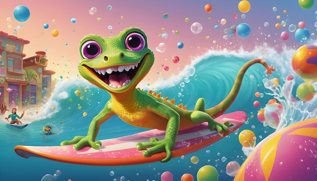 the Gecko a giggly reptile with a snorkel and flippers