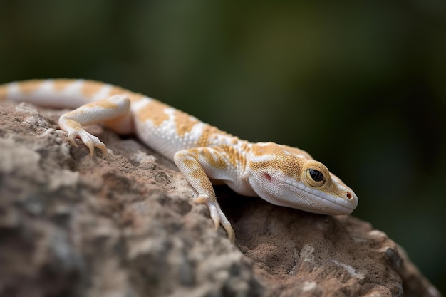 A gecko on a rock with a dark background