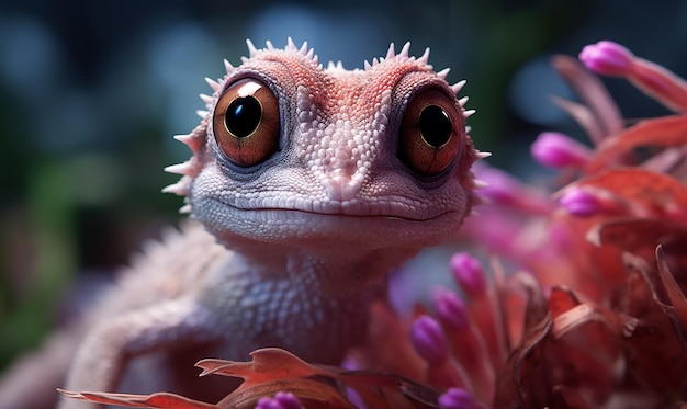 a gecko with a pink nose and eyes that says quot the name quot