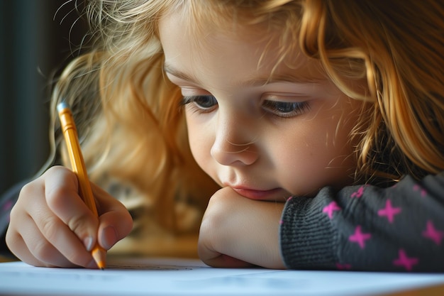 Foto geconcentreerd schrijven van kinderen in een notitieboek thuis