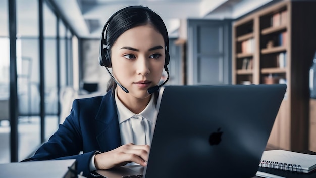 Geconcentreerde jonge zakenvrouw met een laptop op kantoor.